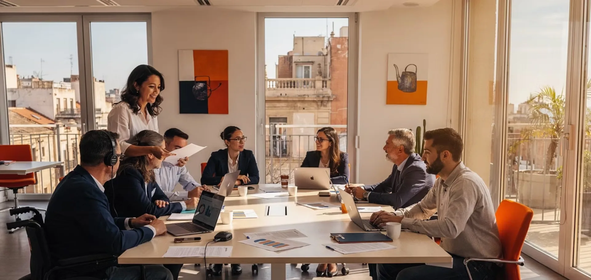 Equipo diverso e inclusivo trabajando en una oficina moderna con consultores de Tecnocim