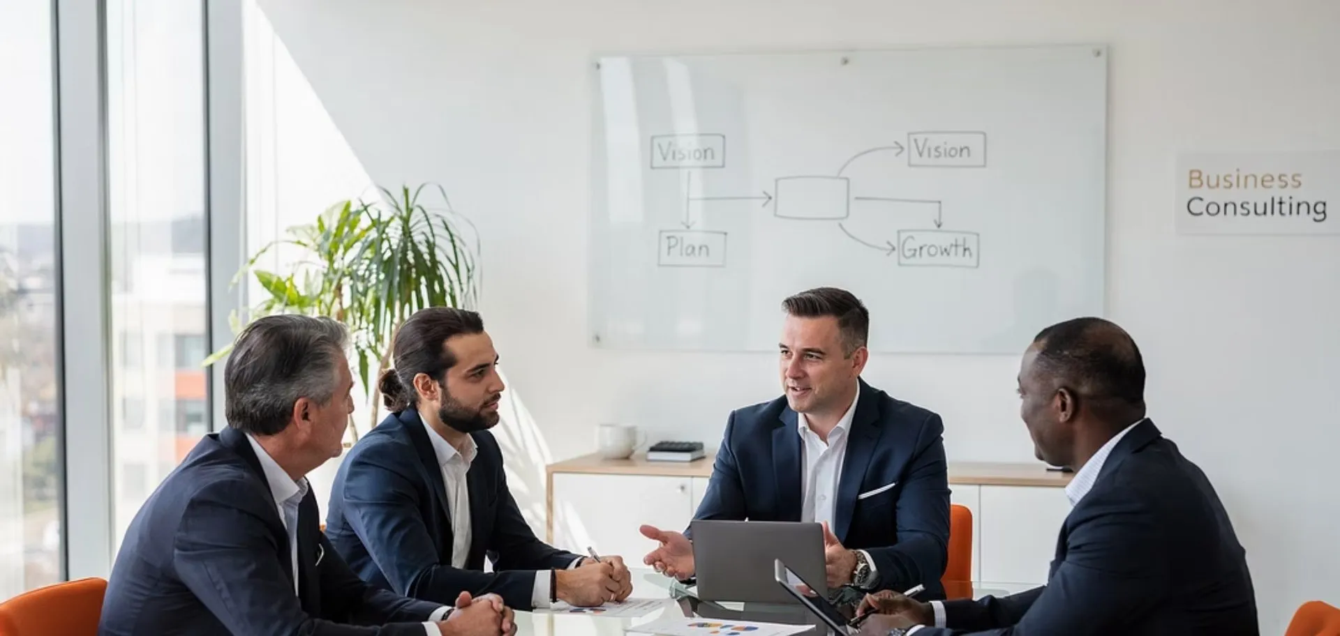 Consultor de Tecnocim trabajando con el equipo directivo de una pyme en estrategia de crecimiento